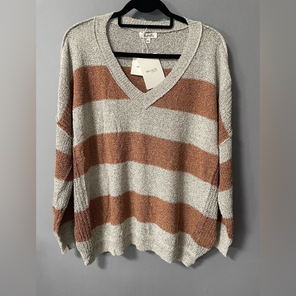 NWT Miracle Linen Cotton Colorblock V-Neck Sweater. Size M/L